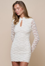 Jade Lace Keyhole Neck Long Sleeve Mini Dress