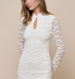 Jade Lace Keyhole Neck Long Sleeve Mini Dress