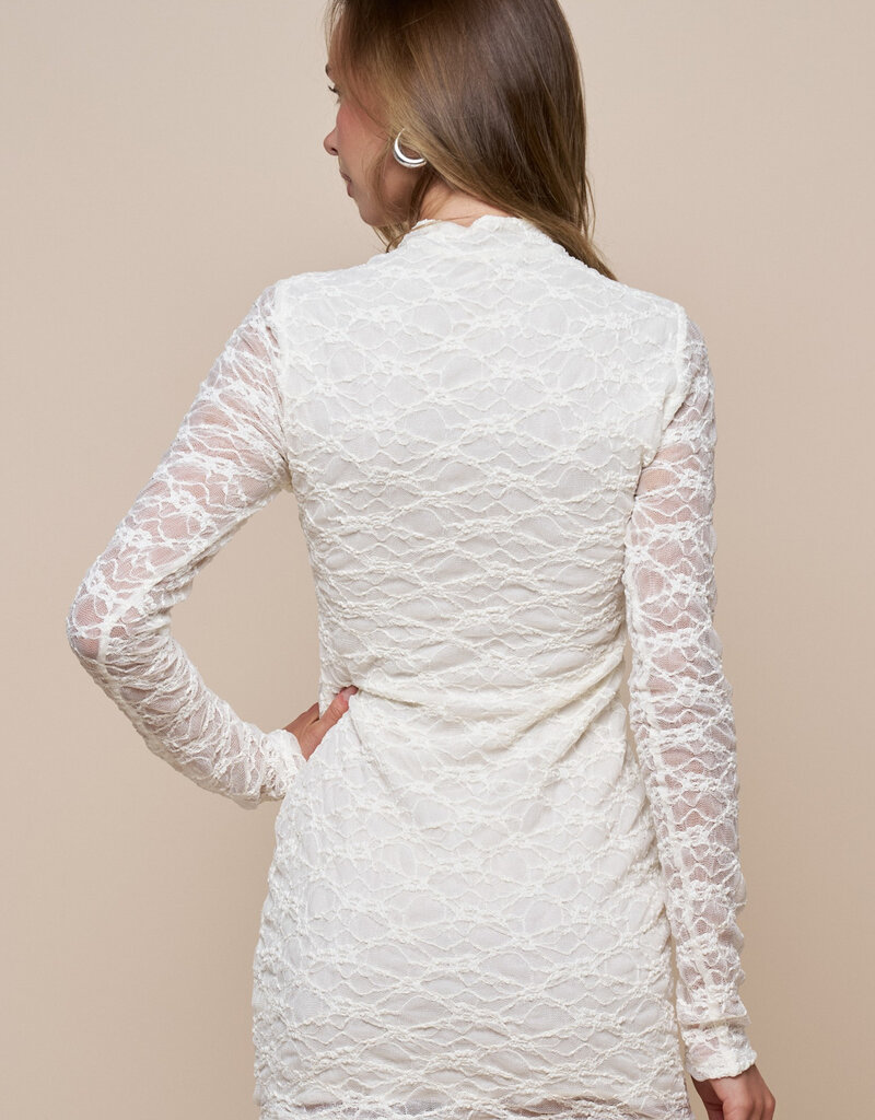 Jade Lace Keyhole Neck Long Sleeve Mini Dress