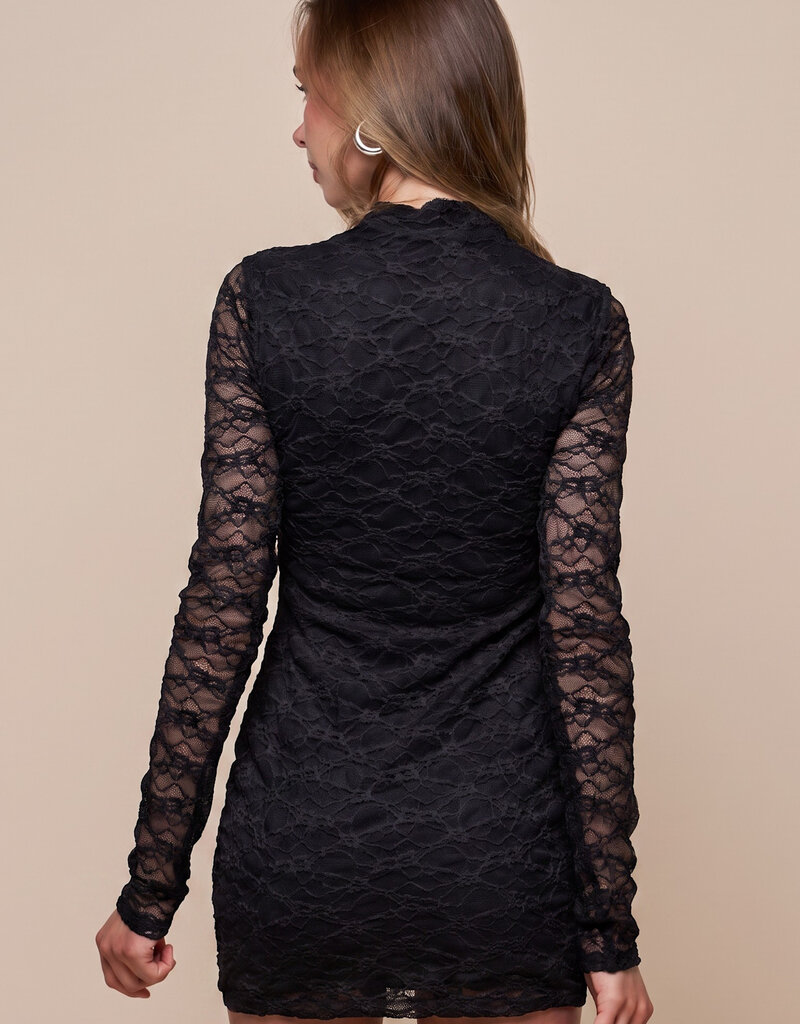 Jade Lace Keyhole Neck Long Sleeve Mini Dress