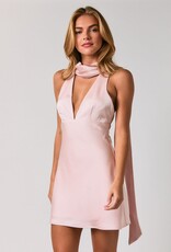 Elisa Attached Scarf Halter Satin Mini Dress