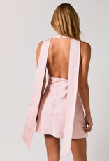 Elisa Attached Scarf Halter Satin Mini Dress
