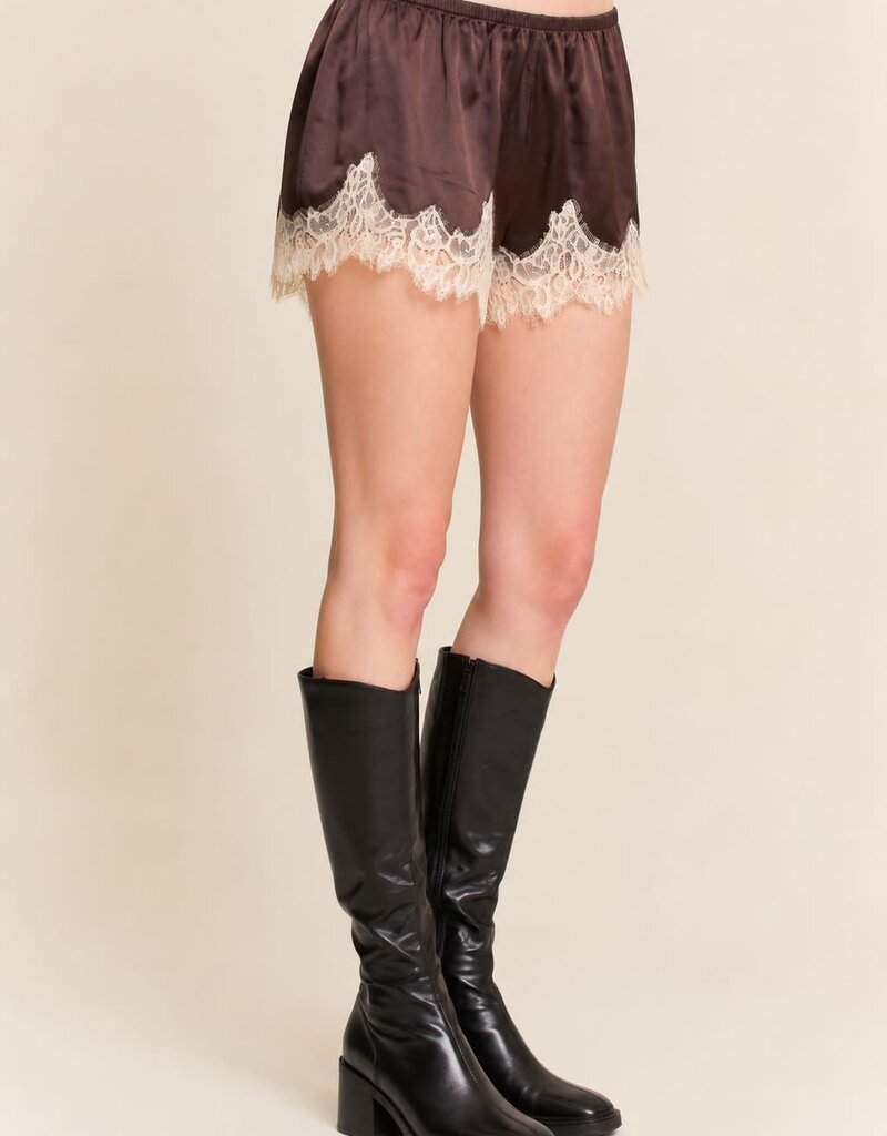 Celia Lace Trim Satin Shorts