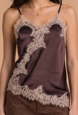 Celia Lace Trim Asymmetric Hem Cami Satin Top