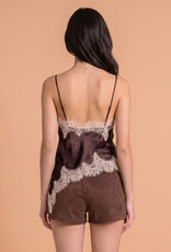 Celia Lace Trim Asymmetric Hem Cami Satin Top