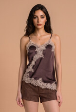 Celia Lace Trim Asymmetric Hem Cami Satin Top