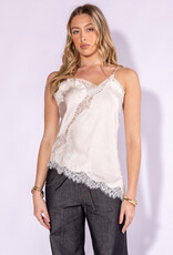 Celia Lace Trim Asymmetric Hem Cami Satin Top