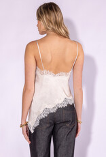 Celia Lace Trim Asymmetric Hem Cami Satin Top