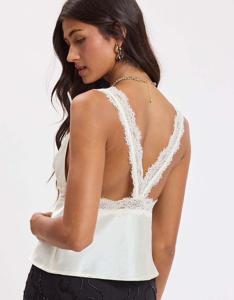 Carlie Satin Lace Back Strap Top