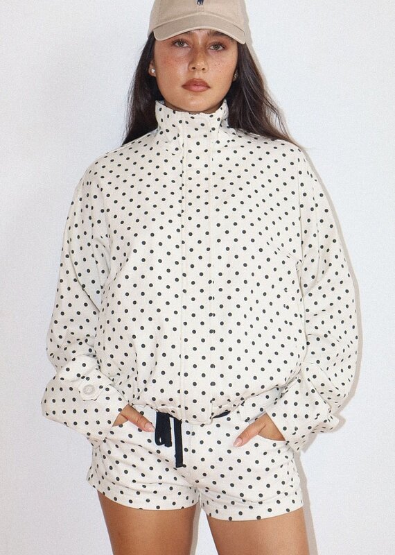 Polka Dot Zip Up Windbreaker Jacket