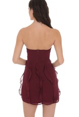Chiffon Strapless Rosette Ruffle Mini Dress