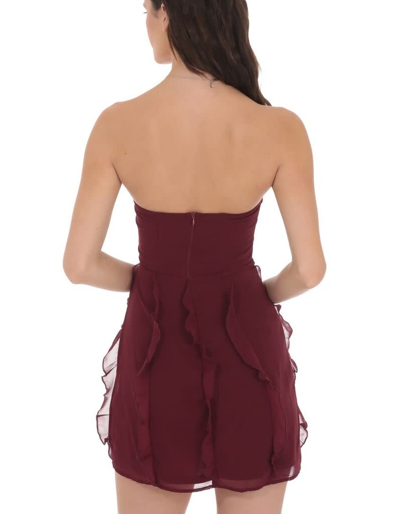Chiffon Strapless Rosette Ruffle Mini Dress