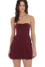 Chiffon Strapless Rosette Ruffle Mini Dress