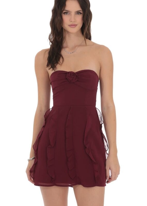 Lucy In The Sky Chiffon Strapless Rosette Ruffle Mini Dress