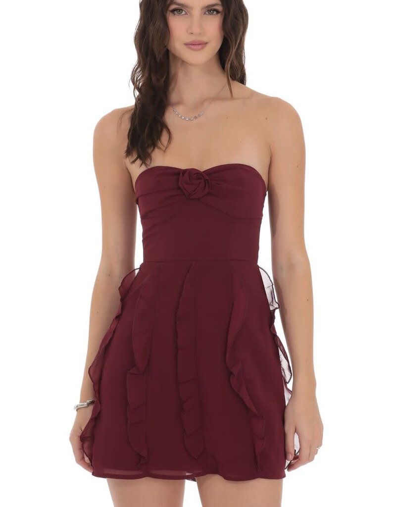 Chiffon Strapless Rosette Ruffle Mini Dress