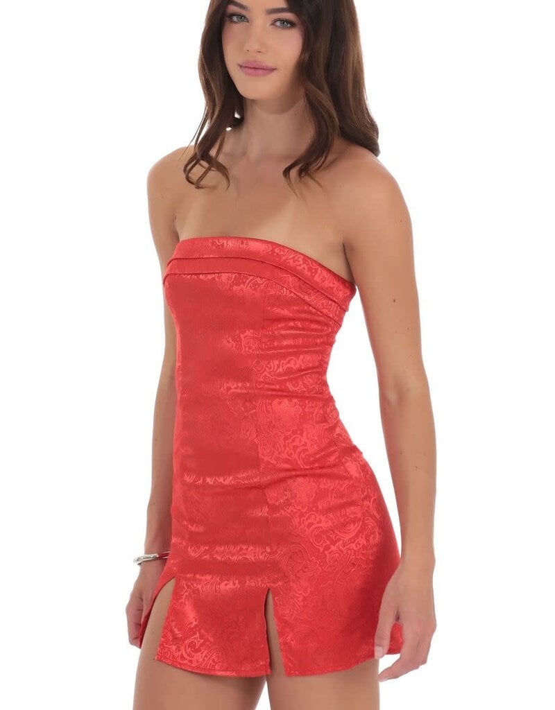 Paisley Jacquard Strapless Mini Dress