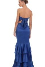Strapless Satin Ruffle Hem Maxi Dress