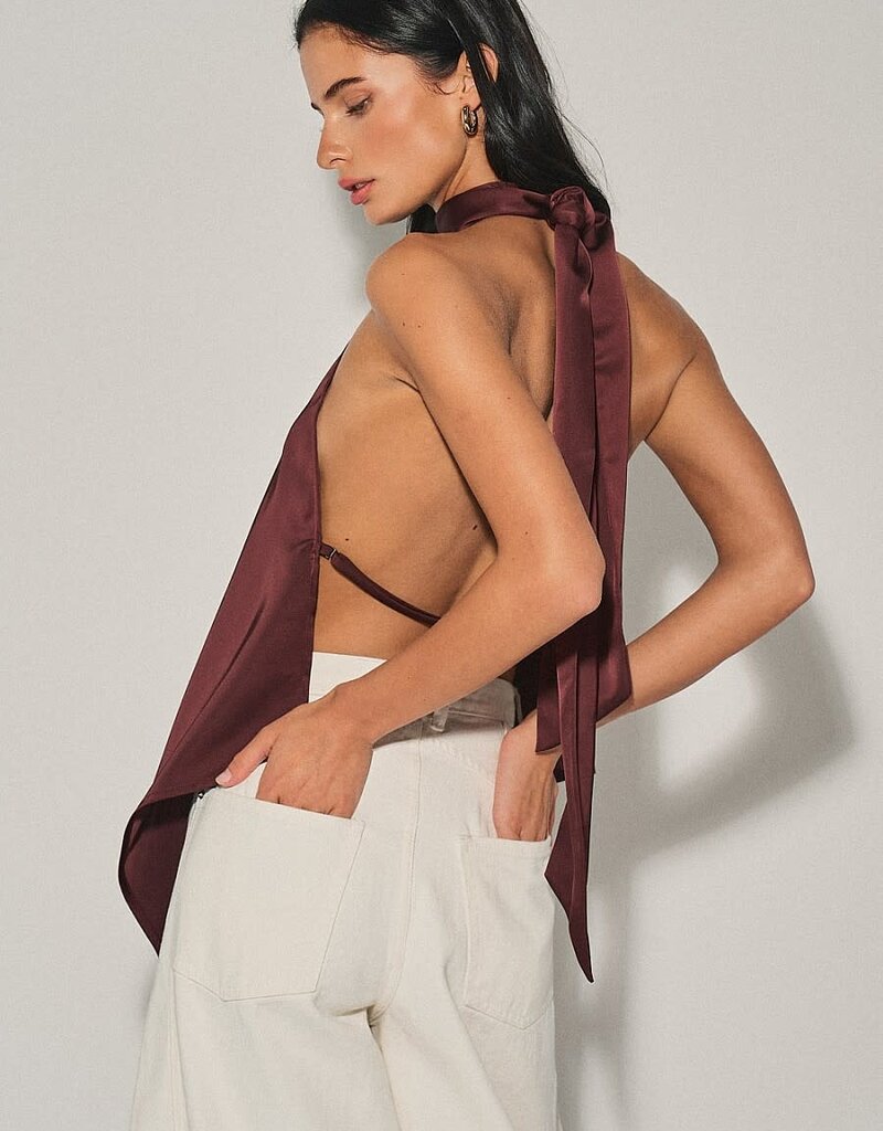 Georgetta Satin Asymmetrical Open Back Top