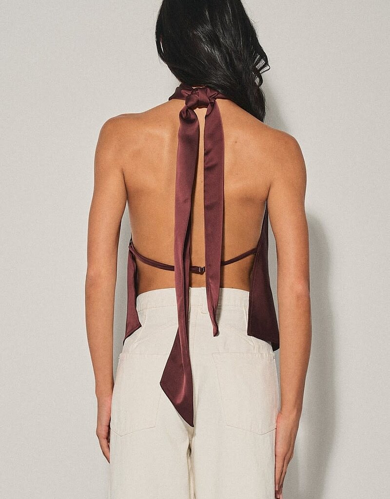Georgetta Satin Asymmetrical Open Back Top