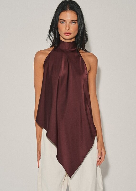 Georgetta Satin Asymmetrical Open Back Top