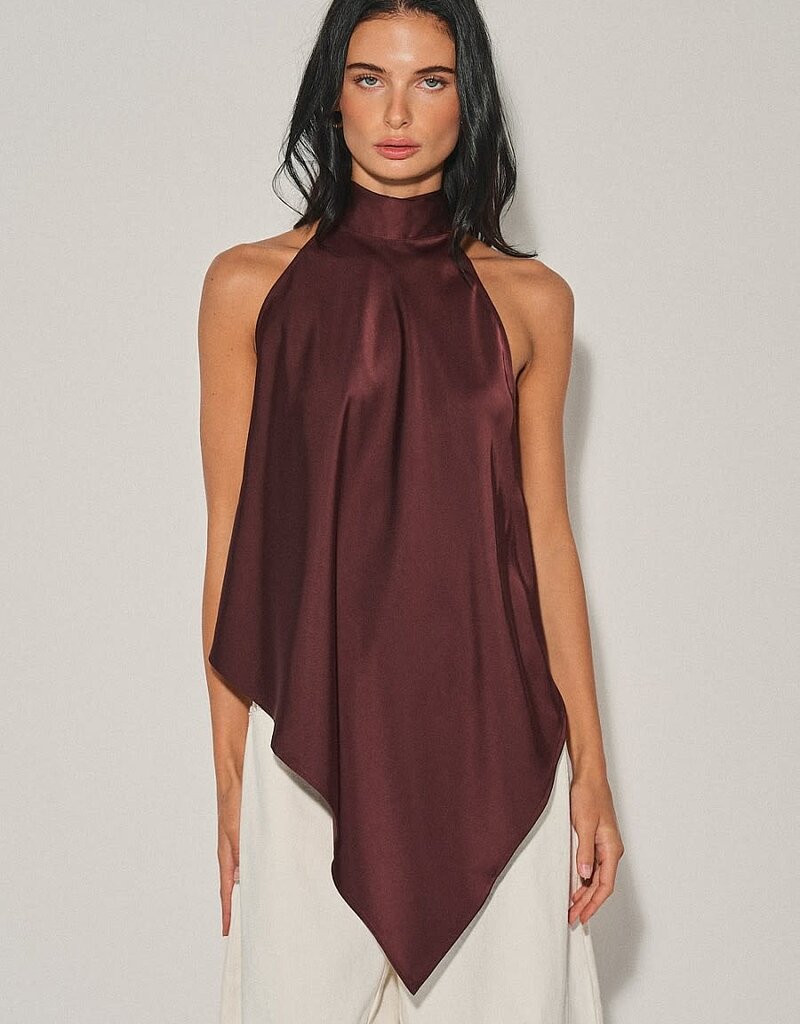 Georgetta Satin Asymmetrical Open Back Top
