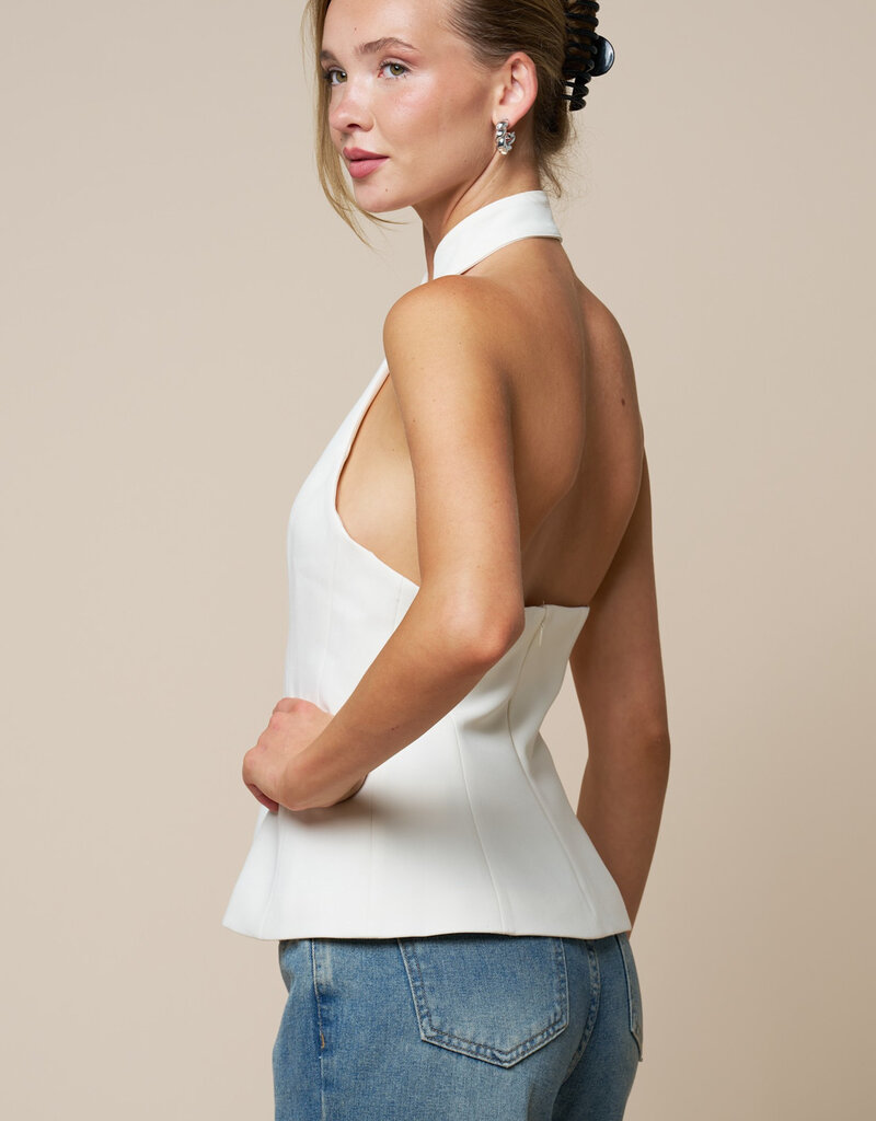 Mandarin Collar Clasp Button Halter Top