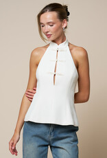 Mandarin Collar Clasp Button Halter Top