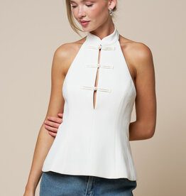 Mandarin Collar Clasp Button Halter Top
