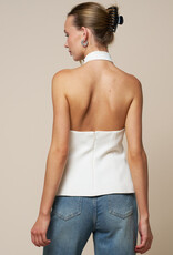 Mandarin Collar Clasp Button Halter Top