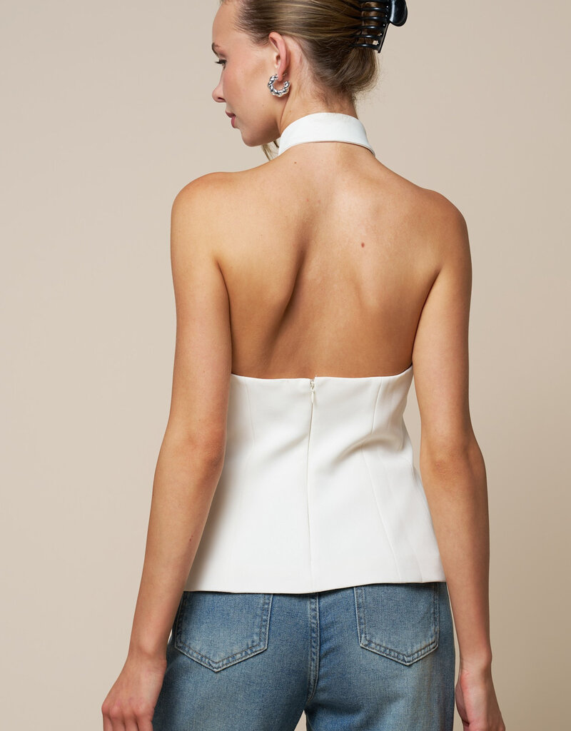 Mandarin Collar Clasp Button Halter Top