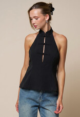 Mandarin Collar Clasp Button Halter Top