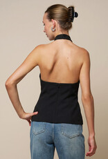 Mandarin Collar Clasp Button Halter Top