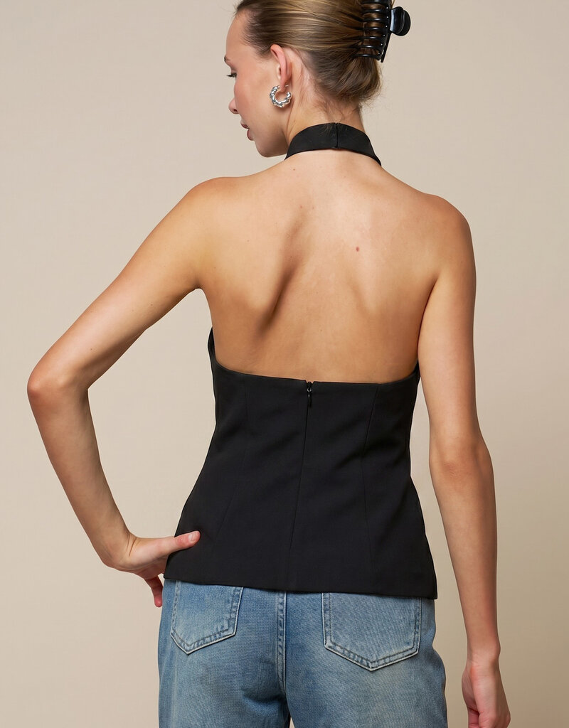 Mandarin Collar Clasp Button Halter Top