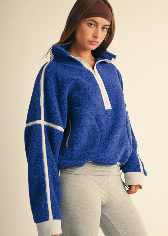 Contrast Trim Fleece Half Zip Pullover