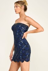 Strapless Beaded Scalloped Edge Mini Dress