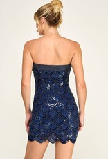 Strapless Beaded Scalloped Edge Mini Dress