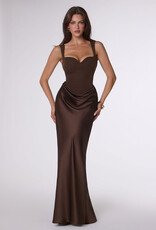 Ora Satin Sweetheart Neck Draped Front Maxi Dress