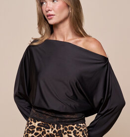 Lace Hem Off Shoulder Long Sleeve Top