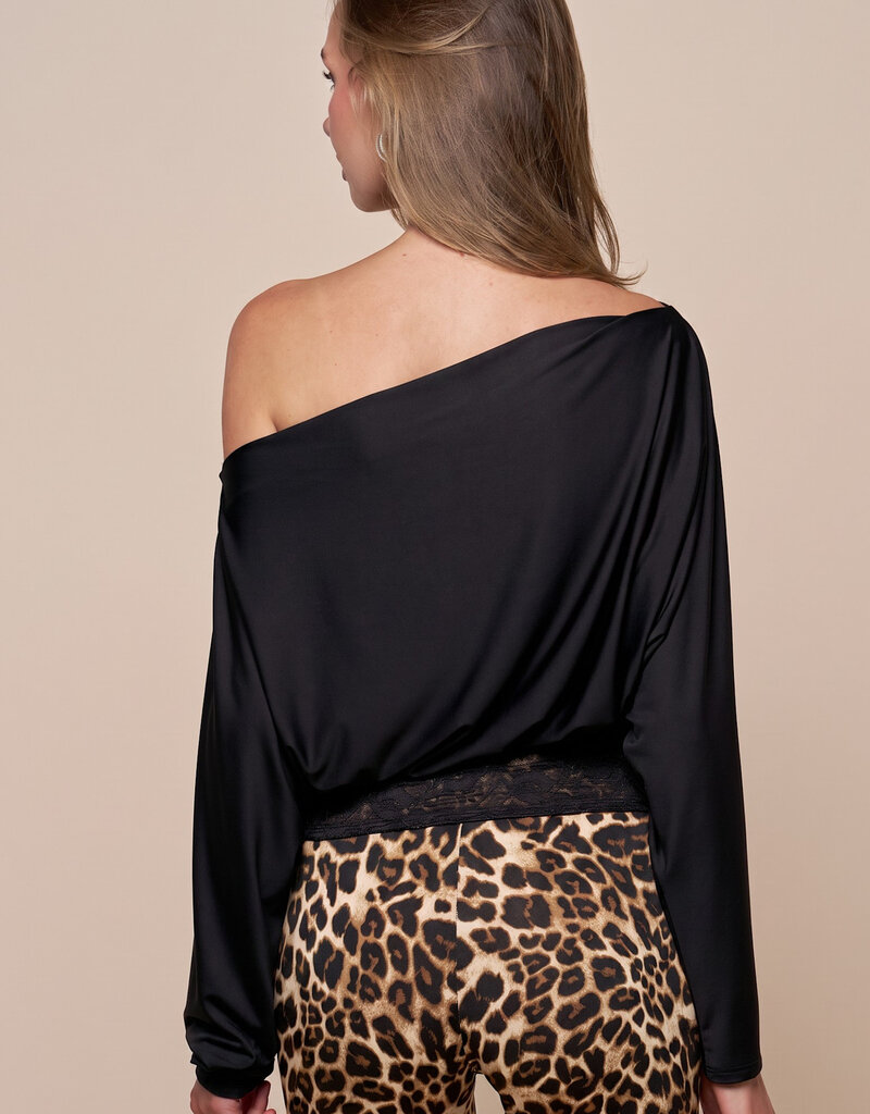 Lace Hem Off Shoulder Long Sleeve Top