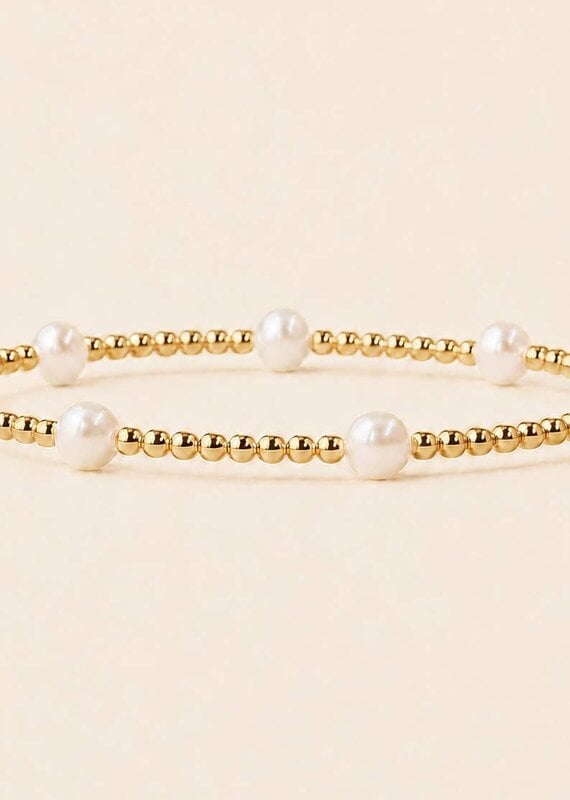 Lenny & Eva L&E Pearl Dot 3MM Gold Stretch Bead Bracelet