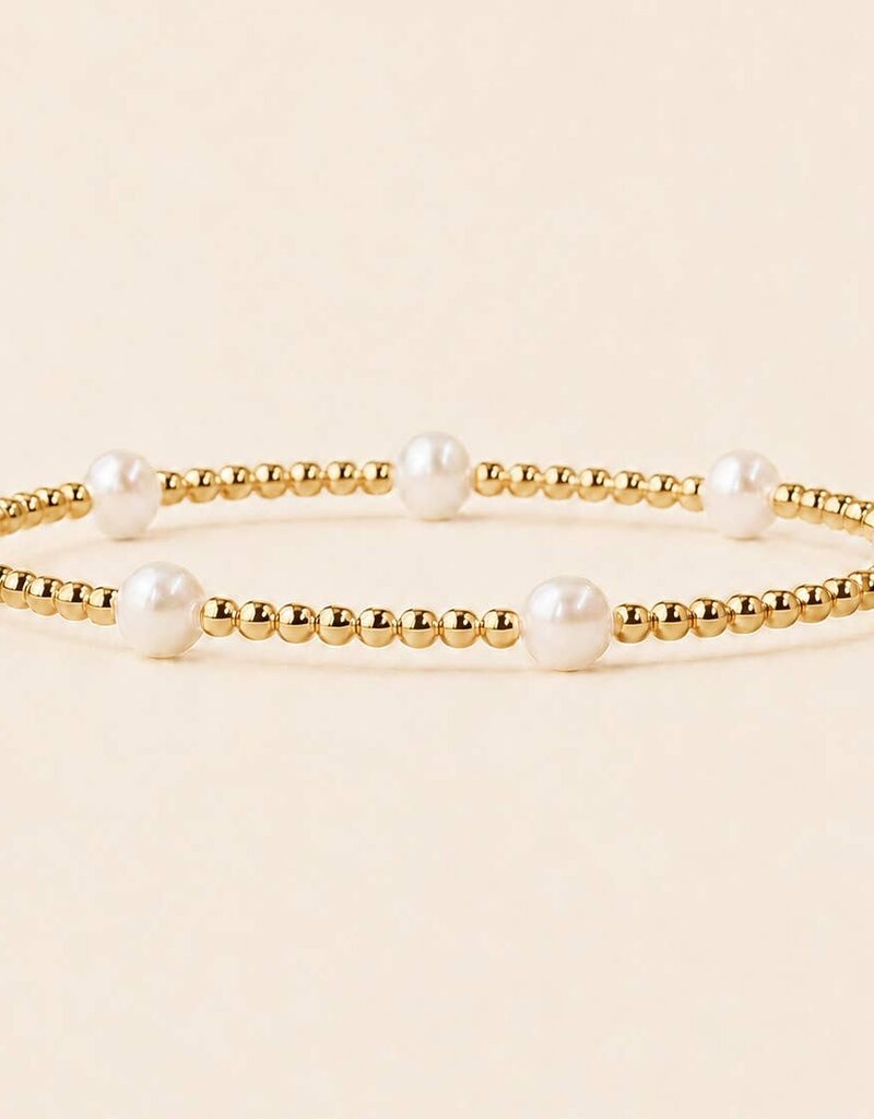 Lenny & Eva L&E Pearl Dot 3MM Gold Stretch Bead Bracelet