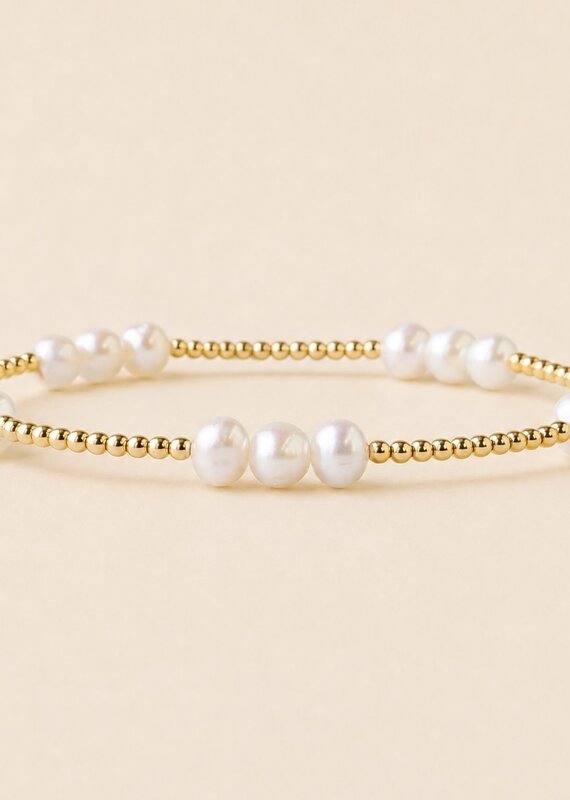 Lenny & Eva L&E Pearl Trio 2MM Gold Stretch Bead Bracelet