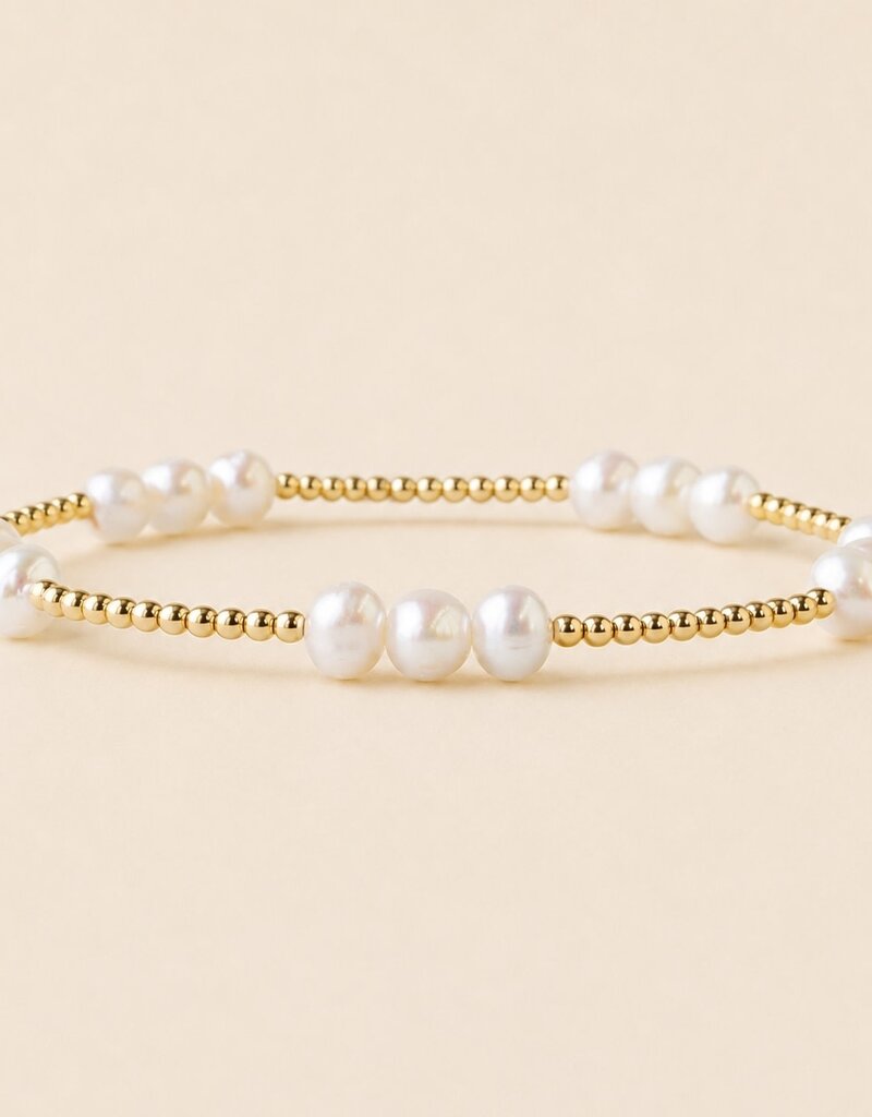 Lenny & Eva L&E Pearl Trio 2MM Gold Stretch Bead Bracelet