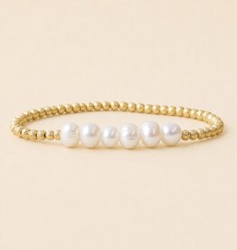 Lenny & Eva L&E Pearl Row 3MM Gold Stretch Bead Bracelet