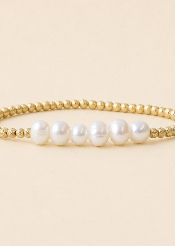 Lenny & Eva L&E Pearl Row 3MM Gold Stretch Bead Bracelet