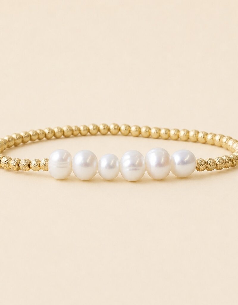 Lenny & Eva L&E Pearl Row 3MM Gold Stretch Bead Bracelet