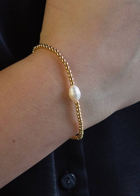 Lenny & Eva L&E Uno Pearl 3MM Gold Stretch Bead Bracelet