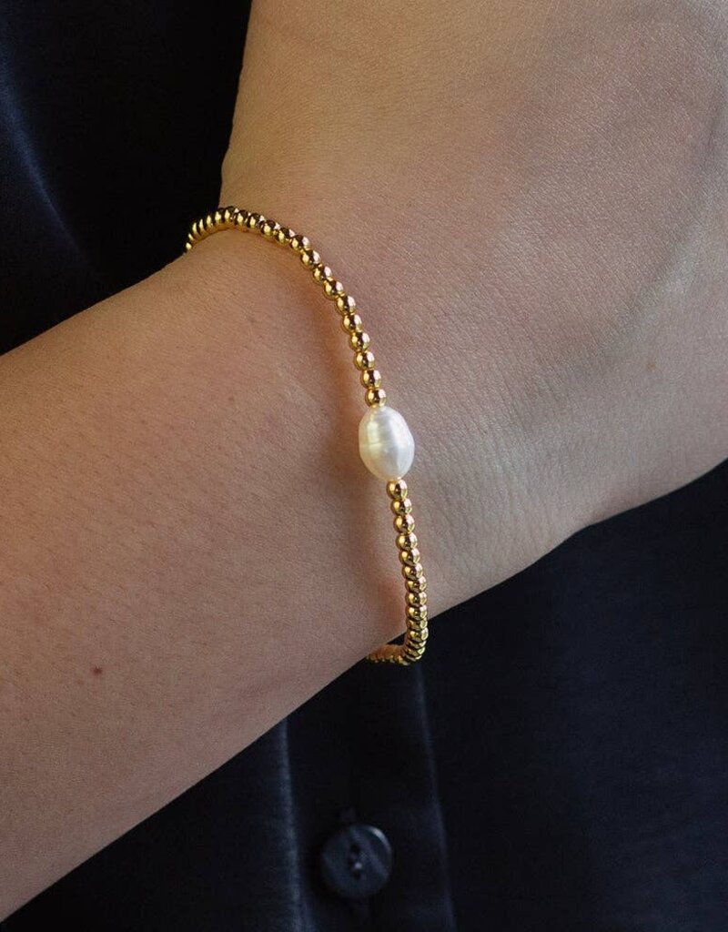 Lenny & Eva L&E Uno Pearl 3MM Gold Stretch Bead Bracelet