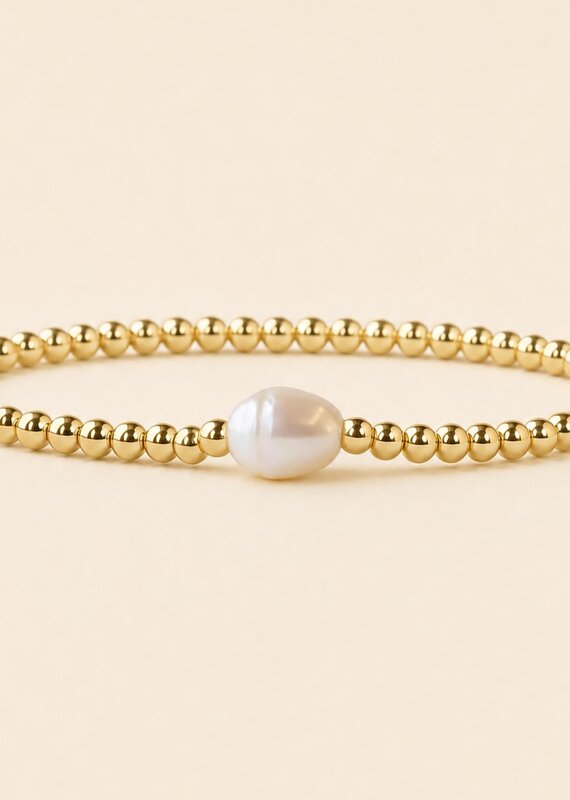 Lenny & Eva L&E Uno Pearl 3MM Gold Stretch Bead Bracelet