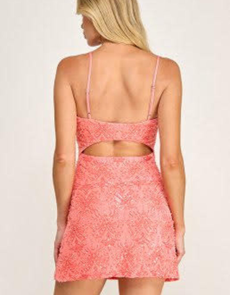 Peyton Mesh Sequin Beaded Cami Strap Mini Dress